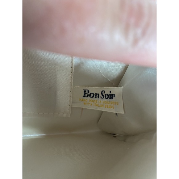 Vtg Bon Soir Ivory Italian Beaded Evening Purse Clutch Made In Hong Kong - Picture 7 of 7